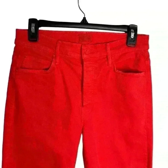 Mother the stunner ankle fray play date denim jeans in tomato red size 28 - Picture 4 of 15